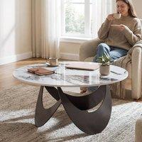 HOMCOM Coffee Table Sintered Stone Top White & Black | Size: 80 cm x 80 cm