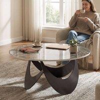 HOMCOM Coffee Table Sintered Stone Top Brown & Black | Size: 80 cm x 80 cm