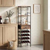 HOMCOM Industrial Wine Bar Cabinet 16-Bottle Wine Rack, Drawer Rustic Brown