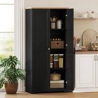 HOMCOM 172cm Wooden Storage Cabinet Cupboard With 2 Doors 4 Shelves Pantry in Black
