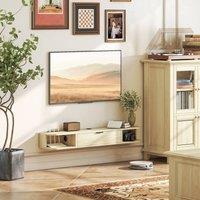 HOMCOM 120 cm Floating TV Unit with Flip Drawer & Shelves, Natural