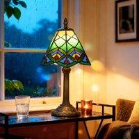 HOMCOM Handcrafted Stained Glass Bedside Lamp, Tiffany Style Table Lamp in Green