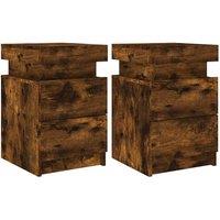 Berkfield Home Bedside Cabinets with LED Lights 2 pcs Smoked Oak 35x39x55 cm in Brown | Size: 35 x 39 x 55 cm