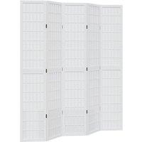 Berkfield Home Room Divider 5 Panels White Solid Wood Paulownia