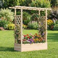Costway 114cm Tall Wooden Raised Garden Bed with Side Trellis & Hanging Roof in Natural