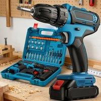 Ventryn Blue Combi Drill Set Electric Screwdriver with 2 Batteries