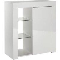 Nordara Modern 1-Door Sideboard Cabinet With Lights Gloss Matt Buffet in White