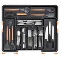 EONLION Adjustable Kitchen Drawer Organizer Cutlery Tray Utensil Divider in Black
