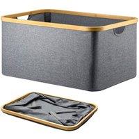 VOGREX Grey Foldable Laundry Basket 60L Bamboo Fabric Clothes Hamper
