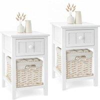 VOGREX 2pcs Bedside Table with Drawer Wicker Basket Assembled Shabby in White
