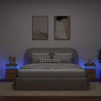 Berkfield Home Bedside Cabinets with LED 2 pcs Artisian Oak 35x39x55 cm Engineered Wood in Brown | Size: 35 x 39 x 55 cm