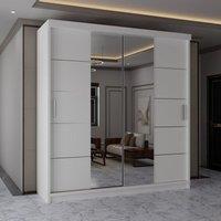 MN Furniture Wardrobe Modern Sliding Mirror Door - LED Light 150cm x 217cm in White | Size: 150 cm x 217 cm