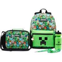 Minecraft Men's AOP Backpack 5 Piece Set School Stationary Water Bottle Lunch Bag in Green