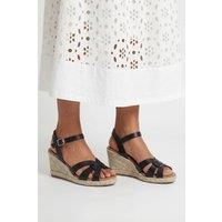 Wallis Women's Danica Faux Leather Cross Strap High Espadrille Wedge Sandals in Black | Size: 7