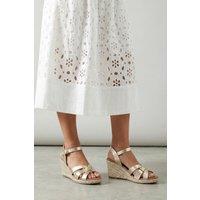 Wallis Women's Danica Faux Leather Cross Strap High Espadrille Wedge Sandals in Gold | Size: 4
