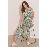 Klass. Women's Floral Printed Wide Leg Cropped Trousers in Beige | Size: 14