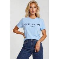 Aftershock London Women's C'est La Vie Short Sleeve Regular Fit T-Shirt in Light Blue | Size: Small