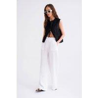MixRay Women's High Waist Textured Muslin Fabric Pants in White | Size: Large