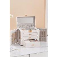SHEONLY Women's Jewellery Storage Box Organizer Case Mirror Necklace Ring Earrings Organizer in White