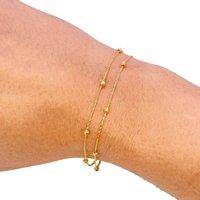 Raina Jewels Women's 22ct Gold Double Layer Diamond Cut Bead Cable Chain Bracelet 7 Inches