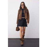 WOVCOR Women's High Waist Denim Mini Skirt with Belt Detail in Black | Size: 4
