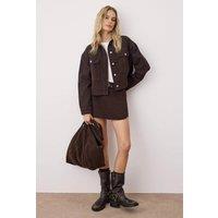 WOVCOR Women's Classic Button Front Denim Jacket with Patch Pockets in Brown | Size: XL
