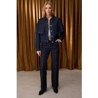 WOVCOR Women's Women's Plain Collared Button Front Cape Jacket in Dark Blue | Size: XS