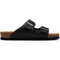 Clarks Men's Sidmouth Strap Black Leather Sliders | Size: 7-Standard Fit