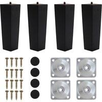 Living and Home 4Pcs 16cm Black Oak Square Tapered Furniture Legs with Fixing Plate