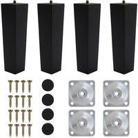 Living and Home 4Pcs 20cm Black Oak Square Tapered Furniture Legs with Fixing Plates