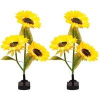 Gardenwize Solar Sunflower Stake Light with 3 Flower Heads - LED Garden Light in Yellow