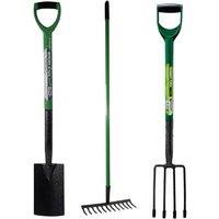 BARGAINS-GALORE 3pc Garden Digging Spade Border Fork & Lawn Rake Gardening Tool Set