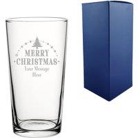 Uniqueful Personalised Merry Christmas Tree Design Engraved Pint Beer Glass in Clear | Size: 20oz (550ml)