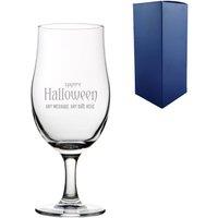 Uniqueful Personalised Engraved Happy Halloween Silver Finish Beer Glass Gift in Clear