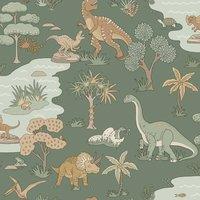 Holden Dcor Dino Zoo Textured Wallpaper in Green