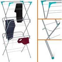 Nordara 3 Tier Winged Clothes Airer, Folding Laundry Drying Rack for Indoor in Silver