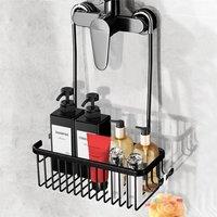 Nordara Shower Caddy Bathroom Storage Organiser with Hooks Hanging Rack Basket in Black