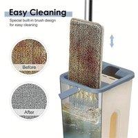 Nordara 360 Wash Dry Flat Mop Bucket Set 12Pads Floor Cleaning in Beige
