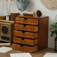 Nordara Vintage Wooden 5-Drawer Chest Desktop Organizer Box UK in Dark Brown