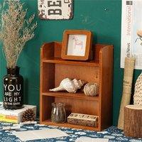 Nordara 3 Tier Vintage Wooden Wall/Desktop Storage Shelf Cabinet in Dark Brown