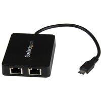 StarTech.com Usb-c To Dual Gigabit Ethernet Adapter With Usb Port in Black