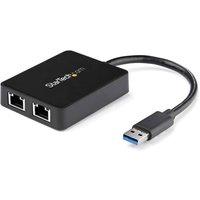 StarTech.com Usb 3.0 To Dual Port Gigabit Ethernet Adapter Nic W/ Usb Port in Black