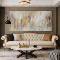 Mafett Modern Gold Grey Large Canvas Wall Art Gilded Reflections | Size: 100 cm x 150 cm