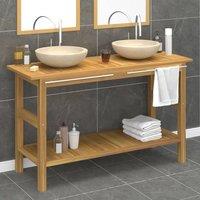 Berkfield Home Bathroom Vanity Cabinet with Cream Marble Sinks Solid Wood Teak in Beige