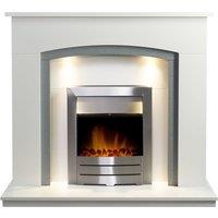 Adam Fires & Fireplaces Adam Savanna Fireplace in Pure White & Grey with Downlights & Colorado Electric Fire in Brushed steel, 48 Inch