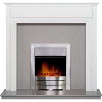 Adam Fires & Fireplaces Adam Honley Fireplace in Pure White & Grey with Downlights & Colorado Electric Fire in Brushed steel, 48 Inch