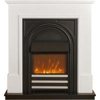Adam Fires & Fireplaces Adam Warwick Fireplace Suite In Pure White & Black Cast Effect, 36 Inch