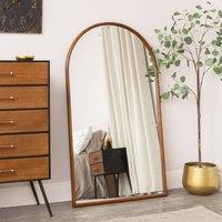 Melody Maison Large Walnut Wooden Framed Arched Leaner Mirror - 90cm X 158cm - Ashwell Range in Brown | Size: 90 cm X 158 cm