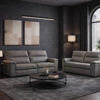 Aspire Marlowe Real Leather Power Recliner 3+2 Sofa Set with USB Charging in Grey