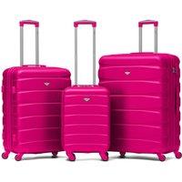 Flight Knight Set of 3 Hard Shell Suitcase Cabin & Check in Cases with TSA Lock in Pink | Size: 3 Pack